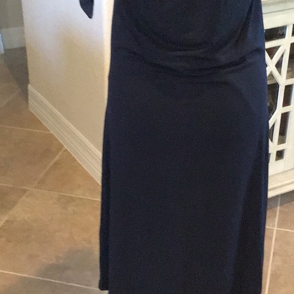 Cassis stretch halter dress, deep navy with black ribbon top, size medium - Picture 6 of 8